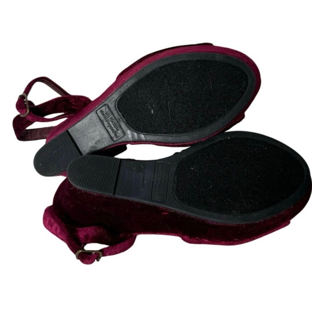 Vtg Y2K Rampage Crissy 6 Merlot Floral Velvet Platform Wedge Ankle Strap Sandals - Picture 6 of 7
